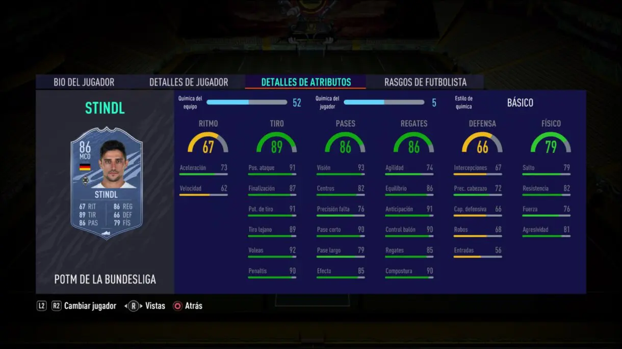 Stats in game de Stindl POTM. FIFA 21 Ultimate Team