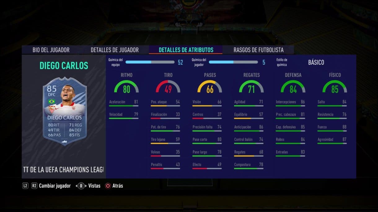 FIFA 21 Ultimate Team Diego Carlos TOTGS stats in game