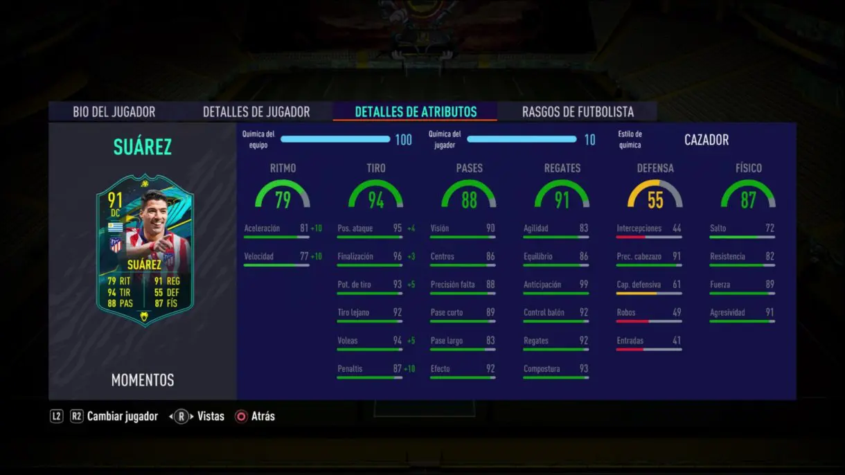 FIFA 21 Ultimate Team Luis Suárez Moments stats in game.