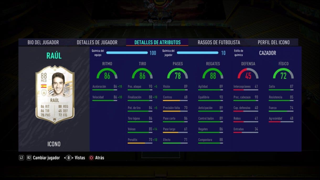 Stats in game de Raúl Icono Medio FIFA 21 Ultimate Team