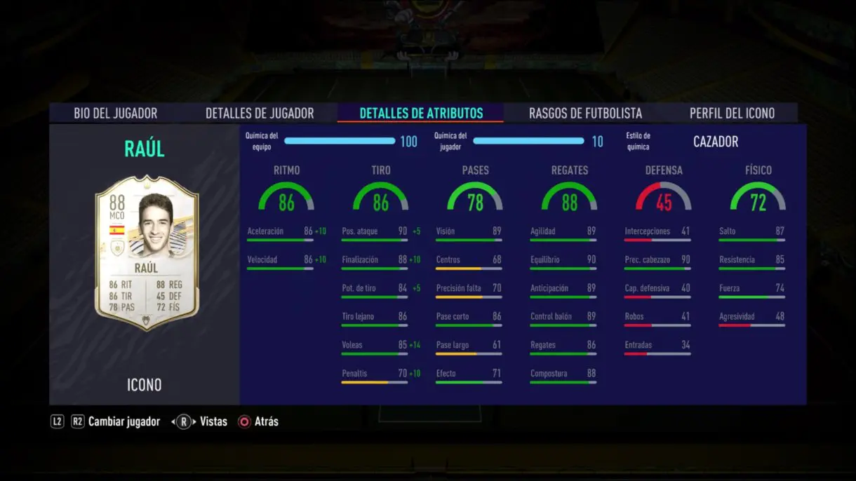 Stats in game de Raúl Icono Medio FIFA 21 Ultimate Team