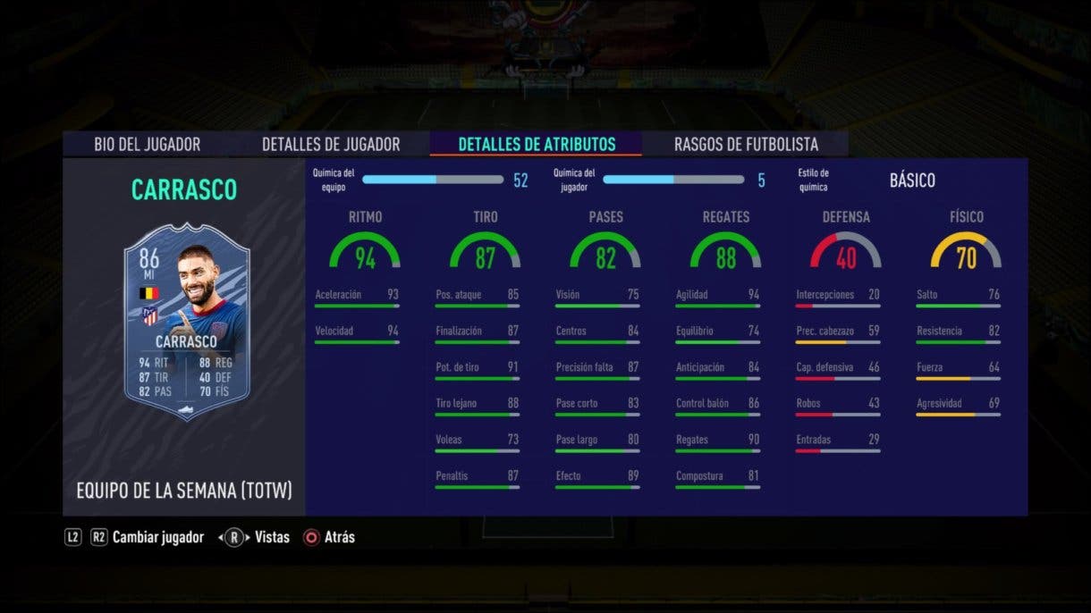 FIFA 21 Ultimate Team stats in game Carrasco SIF
