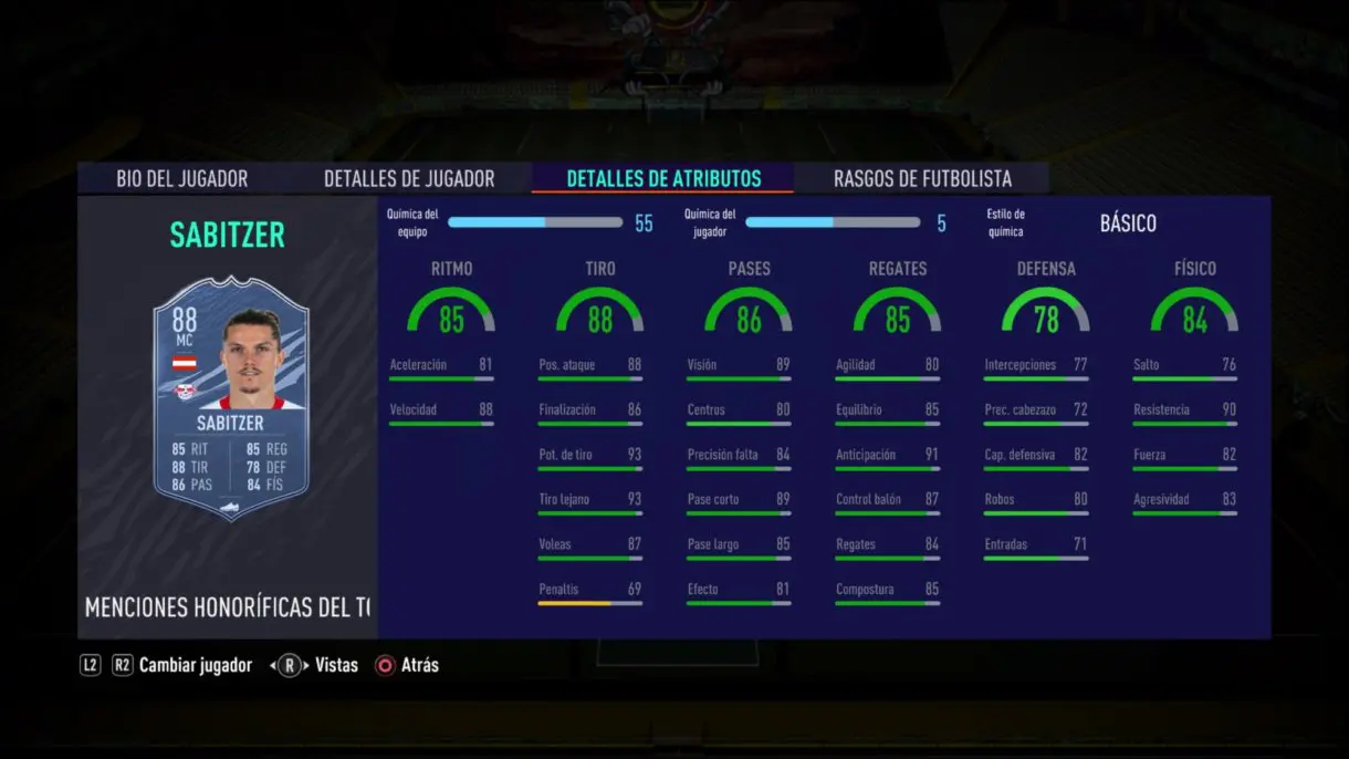 Stats in game de Marcel Sabitzer TOTY Honorífico. FIFA 21 Ultimate Team
