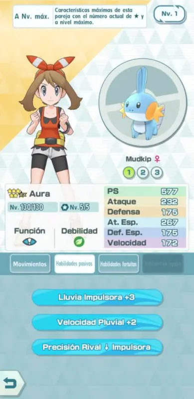 Pokemon Masters EX Aura y Mudkip habilidades