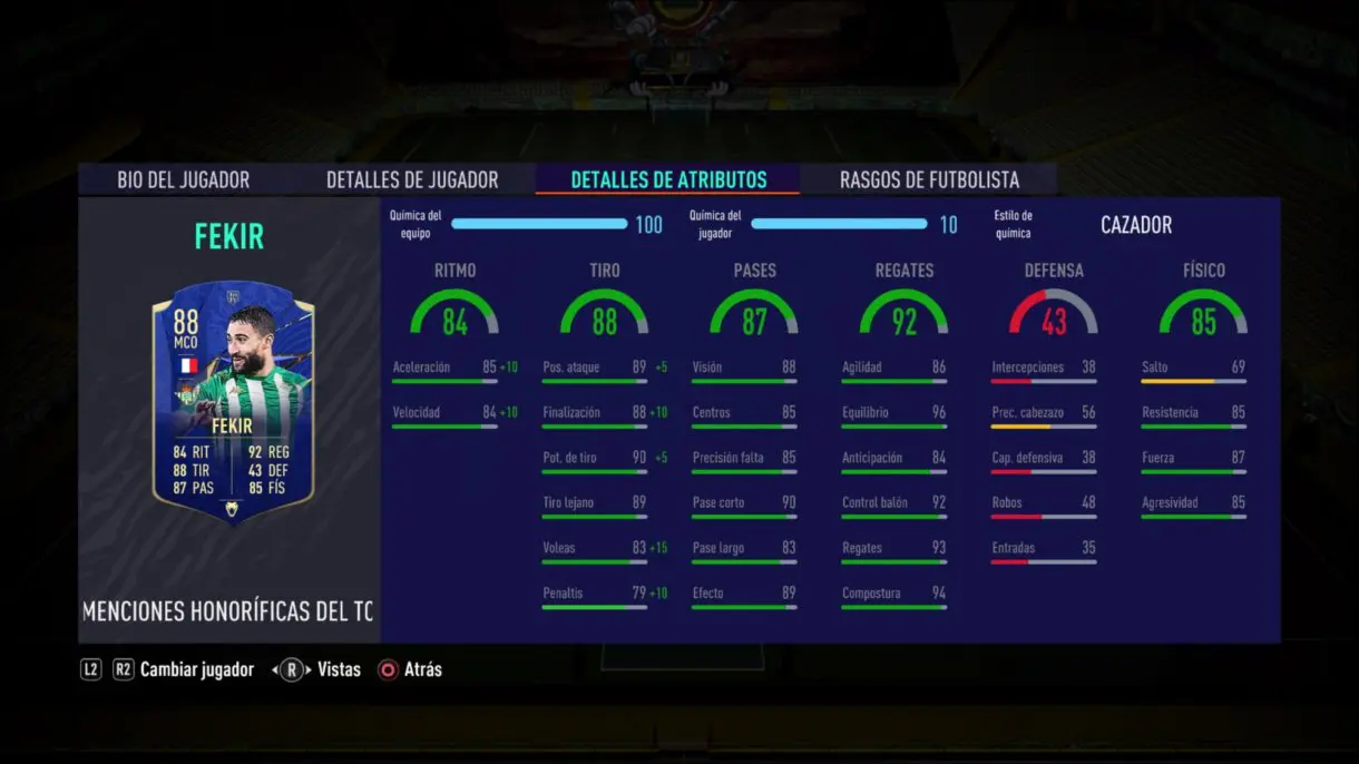 FIFA 21 Ultimate Team. Stats in game de Fekir TOTY Honorífico.