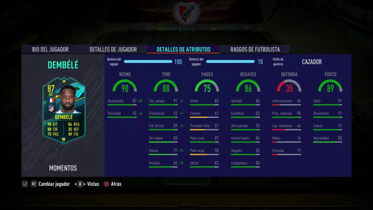 Stats in game de Moussa Dembélé Moments. FIFA 21 Ultimate Team