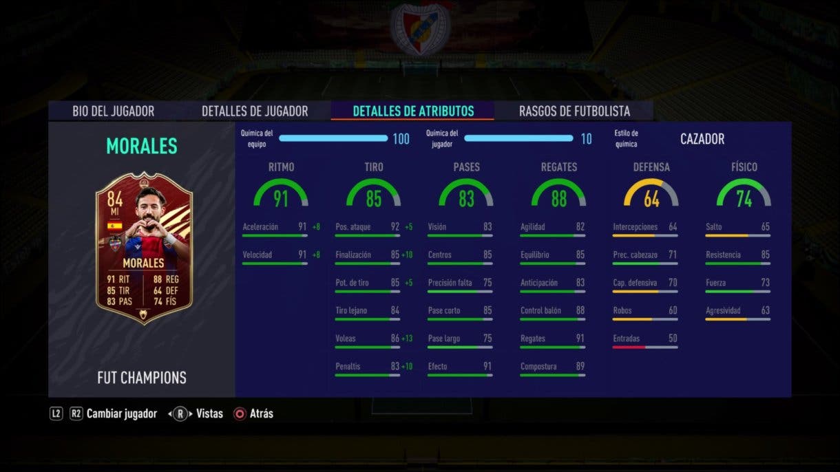 Stats in game de Morales SIF. FIFA 21 Ultimate Team