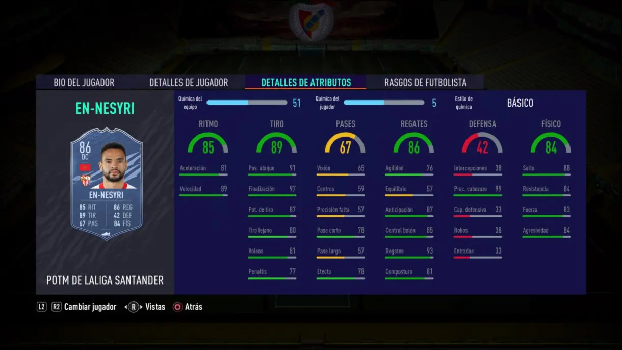 Stats in game de Youssef En-Nesyri POTM Liga Santander FIFA 21 Ultimate Team