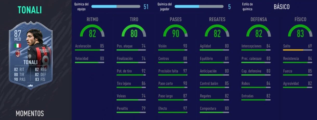 Stats in game Tonali Moments FIFA 21 Ultimate Team
