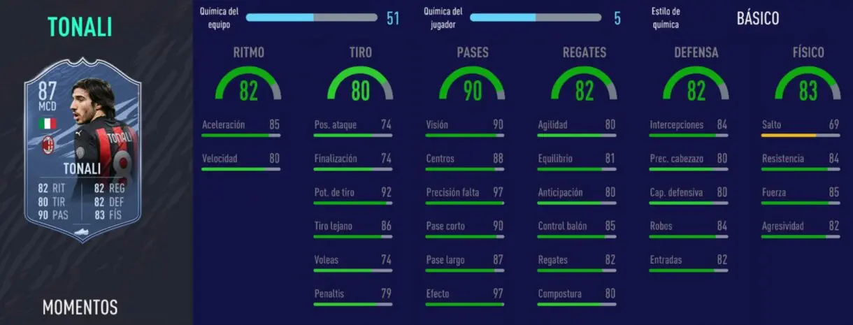 Stats in game Tonali Moments FIFA 21 Ultimate Team