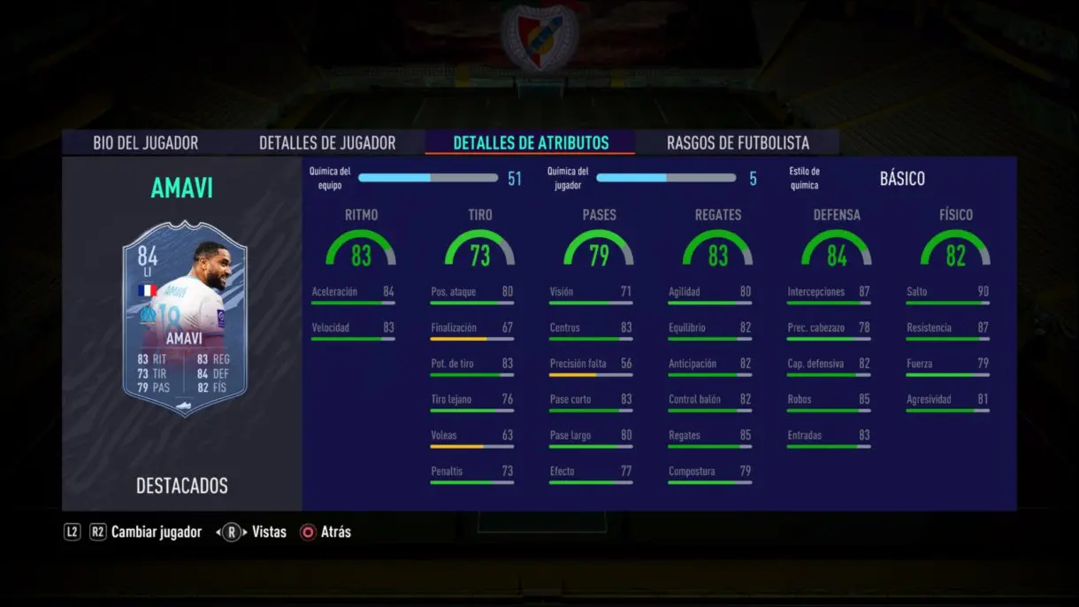 FIFA 21 Ultimate Team. Stats in game de Amavi Headliners