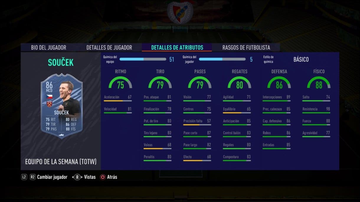FIFA 21 Ultimate Team. Stats in game de Soucek SIF