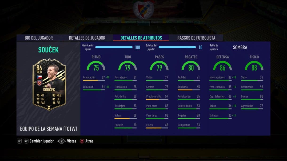 FIFA 21 Ultimate Team Soucek SIF stats in game.