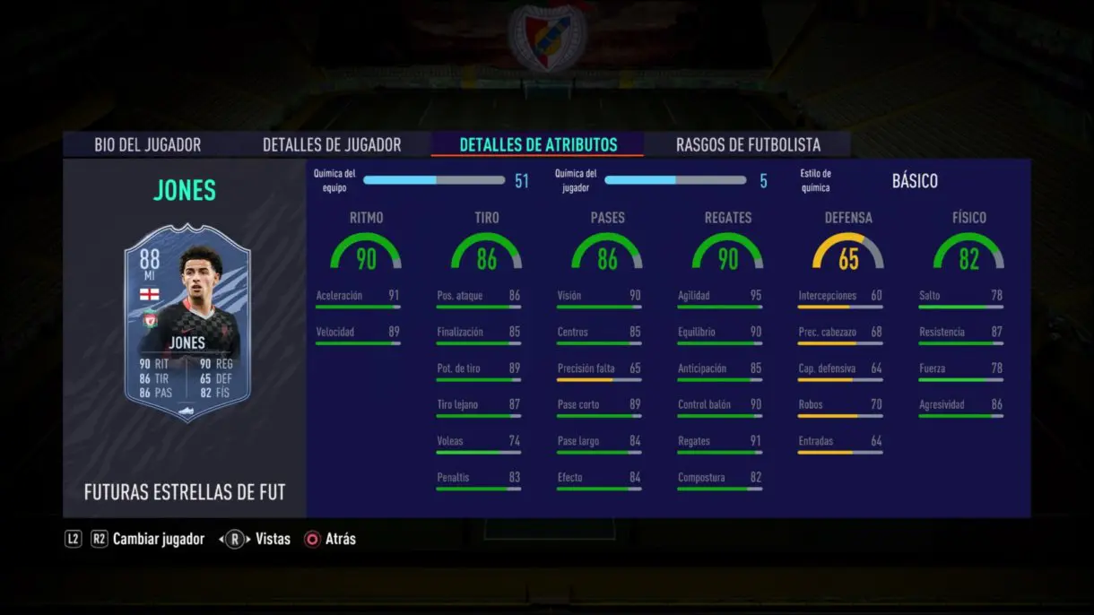 FIFA 21 Ultimate Team Curtis Jones Future Stars stats in game como MI