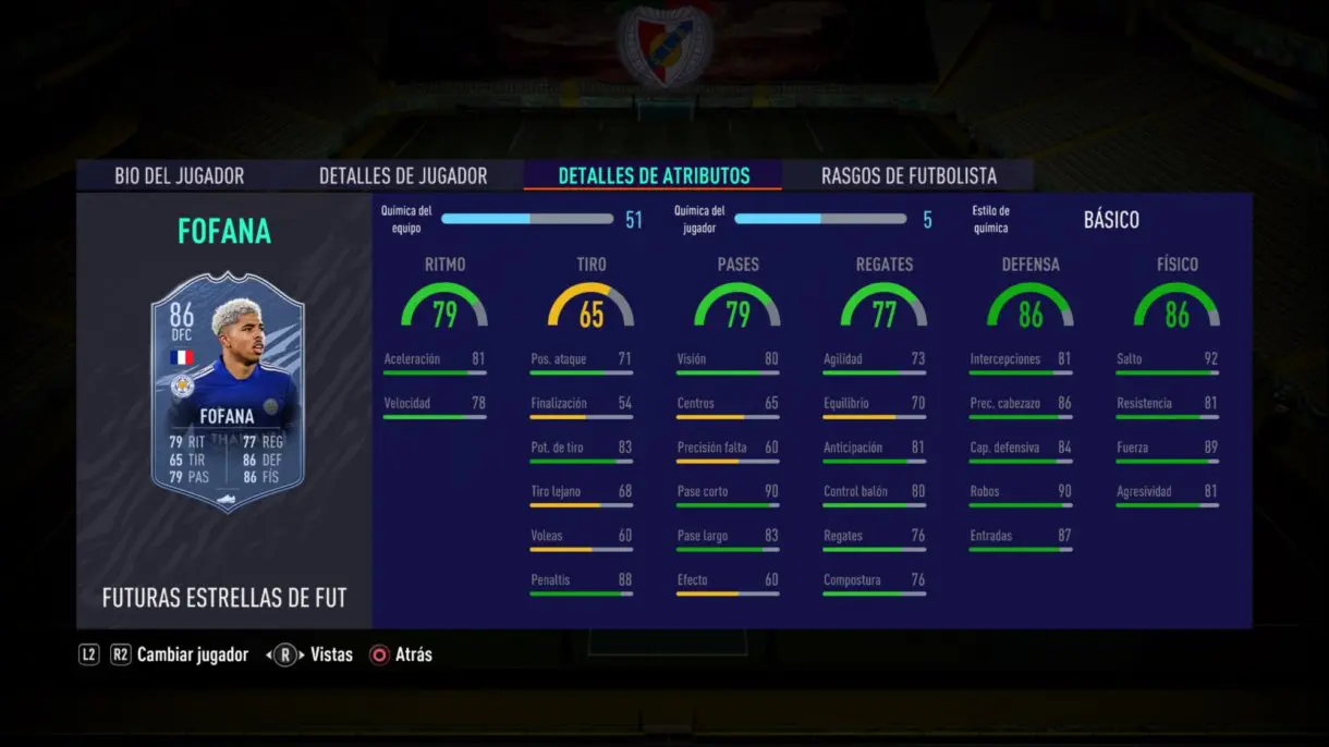 Stats in game de Fofana Future Stars. FIFA 21 Ultimate Team