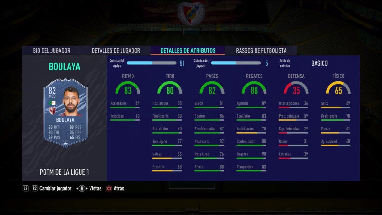 Stats in game de Boulaya POTM. FIFA 21 Ultimate Team