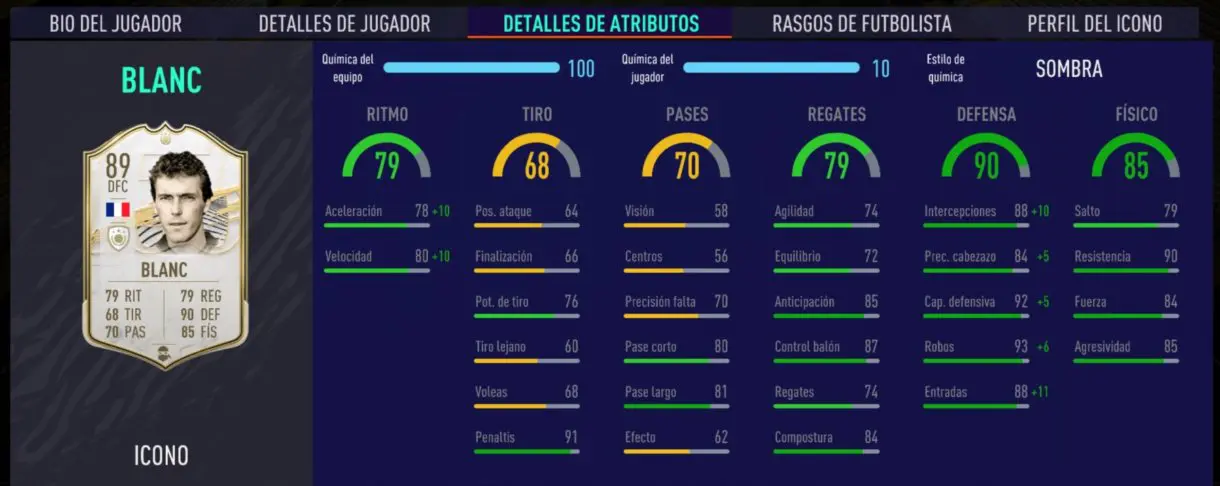 Blanc Medio Icon Swaps segunda tanda stats in game FIFA 21 Ultimate Team