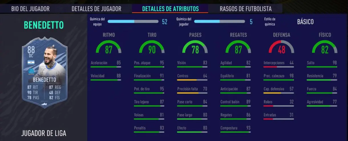 FIFA 21 Ultimate Team cartas free to play stats in game Benedetto Jugador de Liga