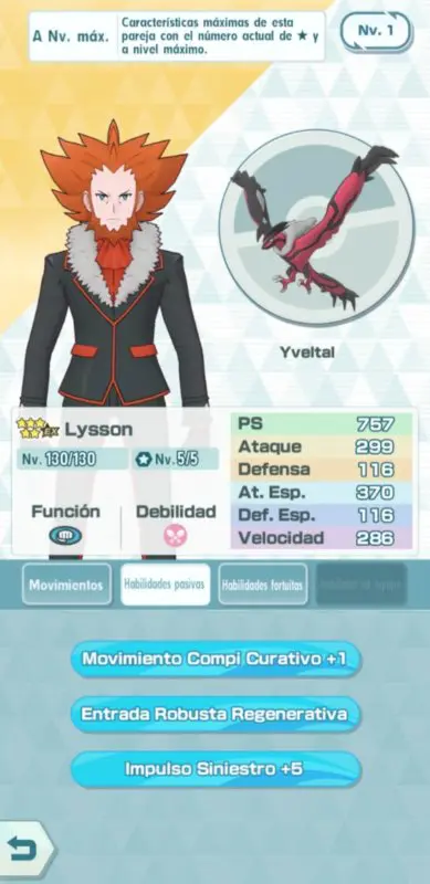Pokemon Masters EX Lysson Yveltal habilidades