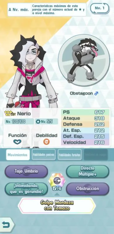 Pokemon Masters EX Nerio y Obstagoon info