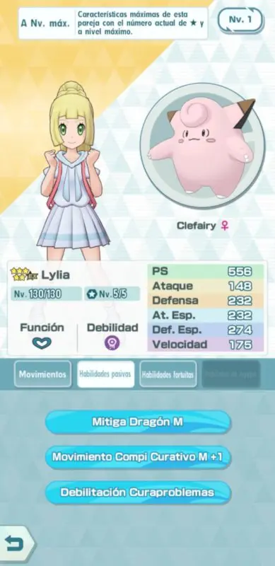 Pokemon Masters Lylia y Clefairy habilidades