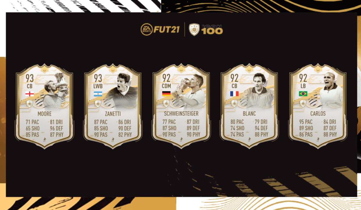 FIFA 21 Icons Moments segundo set Moore, Zanetti, Schweinsteiger, Roberto Carlos