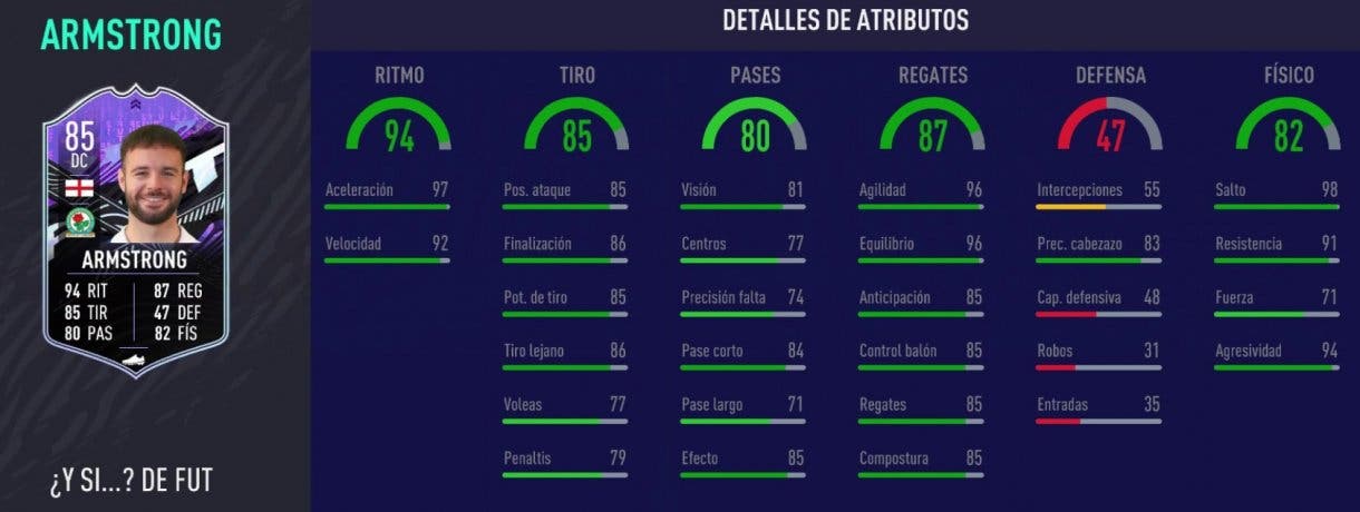 FIFA 21 Ultimate Team stats in game Armstrong What If