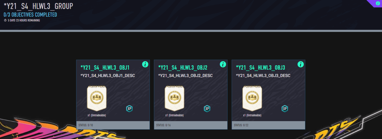 Por un error de EA, no podemos leer la descripción de los objetivos. Pero todo apunta a que son los de "Jornada Plus". Player picks rojos gratuitos FIFA 21 Ultimate Team FUT Champions.