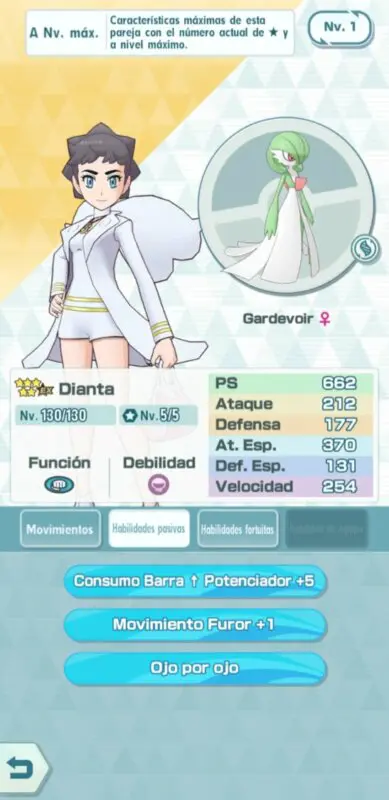 Dianta y Gardevoir habilidades Pokemon Masters EX