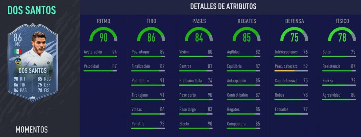 Stats in game Dos Santos Moments FIFA 21 Ultimate Team