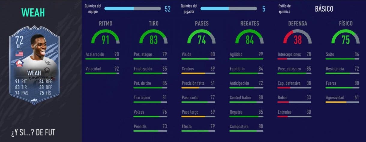 FIFA 21 Ultimate Team cartas free to play stats in game Weah What If.