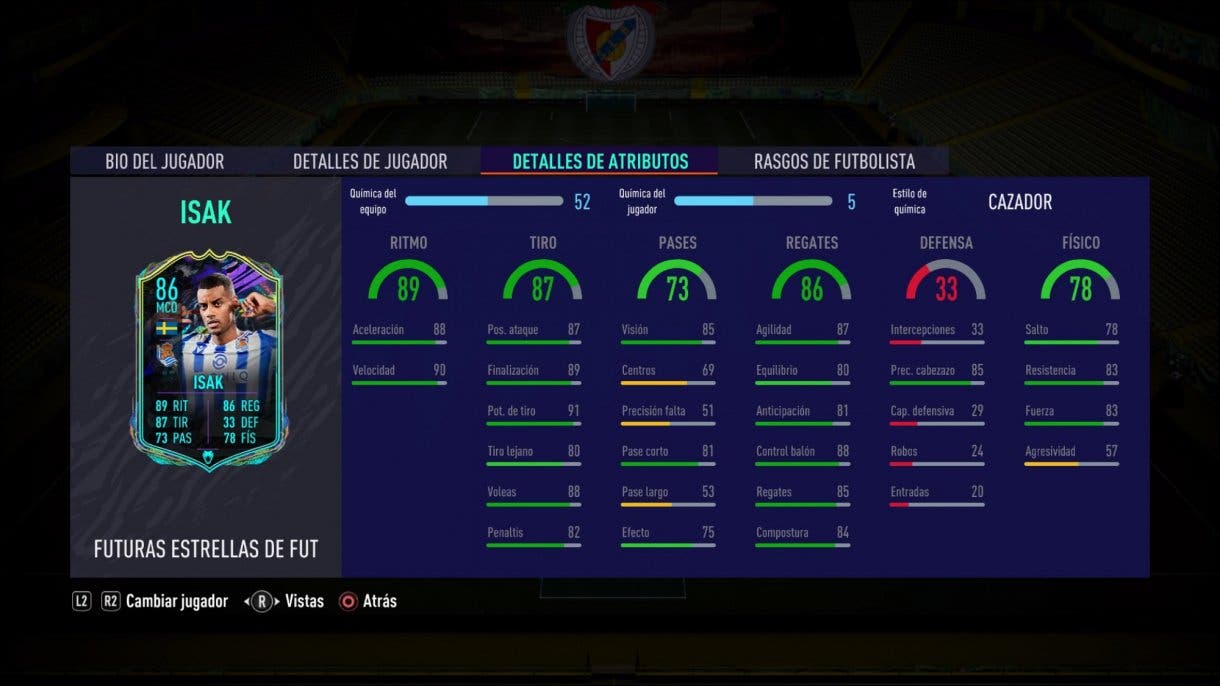 FIFA 21 Ultimate Team alternativas baratas a Butragueño Icono stats in game Isak Future Stars