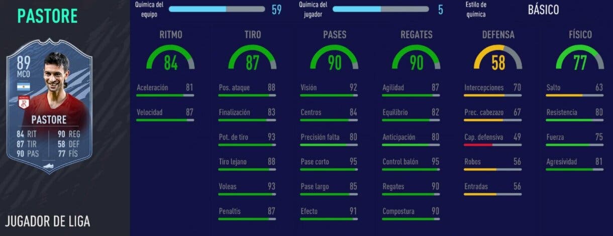 Stats in game de Pastore Jugador de Liga. FIFA 21 Ultimate Team