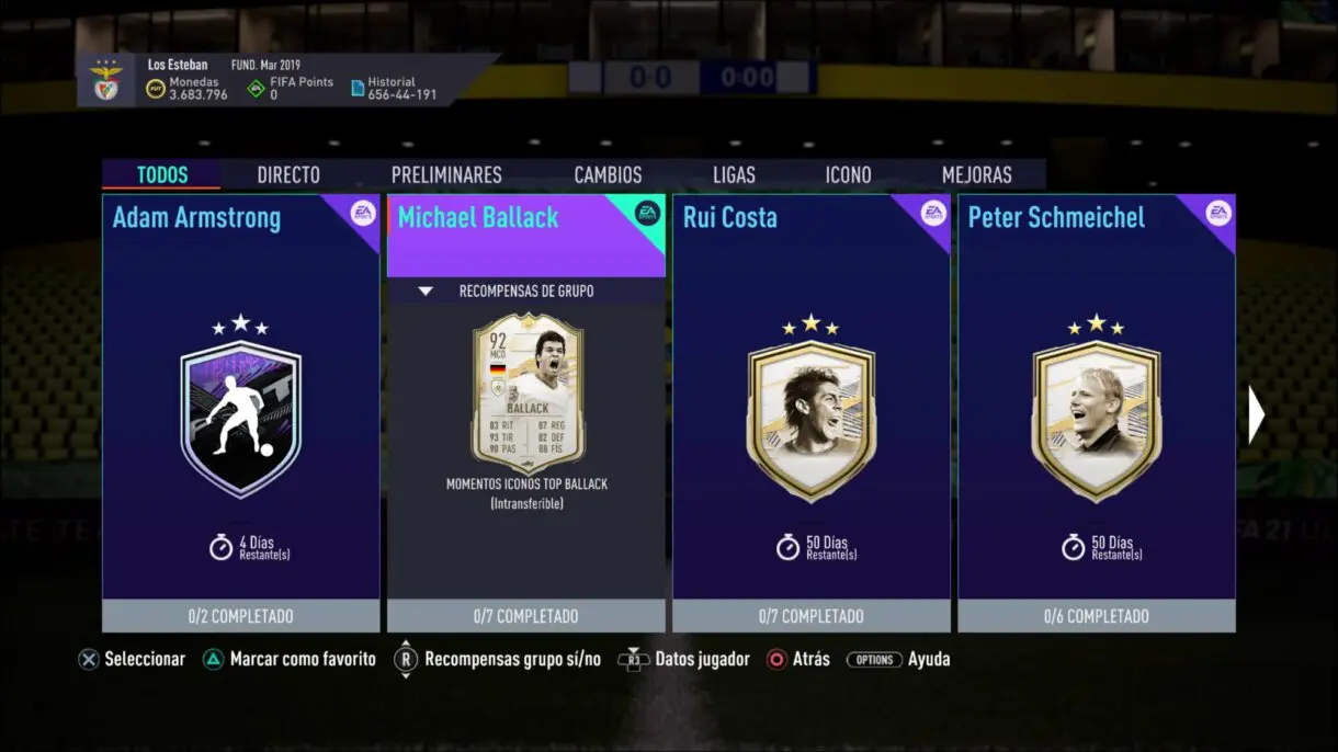 FIFA 21 Ultimate Team Iconos SBC Ballack, Schmeichel y Rui Costa Moments