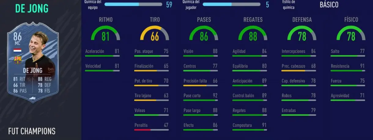 FIFA 21 Ultimate Team mejores centrocampistas ofensivos o completos Liga Santander stats in game de De Jong IF