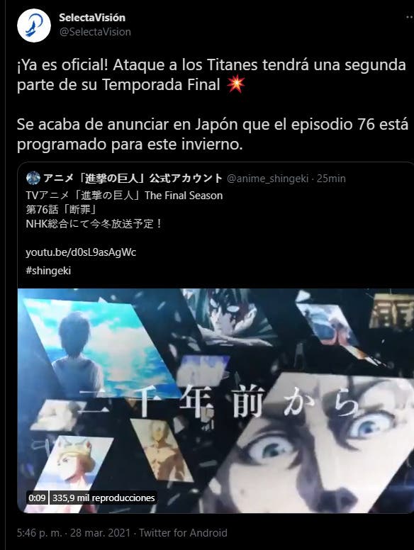 Shingeki no Kyojin (Ataque a los Titanes) confirma la parte 2 de su Temporada  Final
