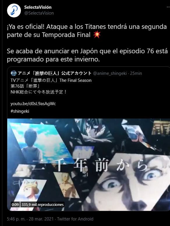 Shingeki no Kyojin (Ataque a los Titanes) confirma la parte 2 de su  Temporada Final