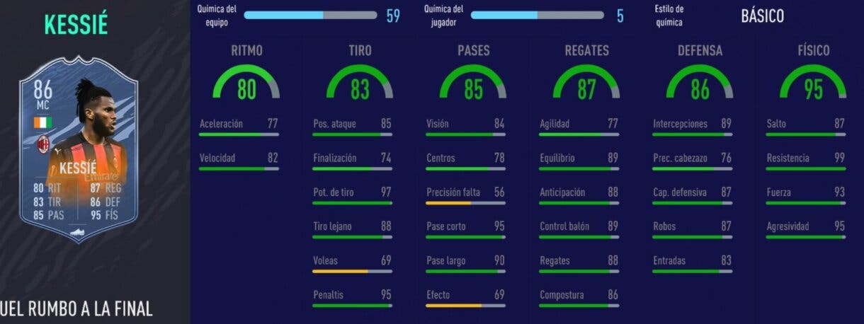 FIFA 21 Ultimate Team cartas dinámicas interesantes relación calidad/precio stats in game de Kessié RTTF