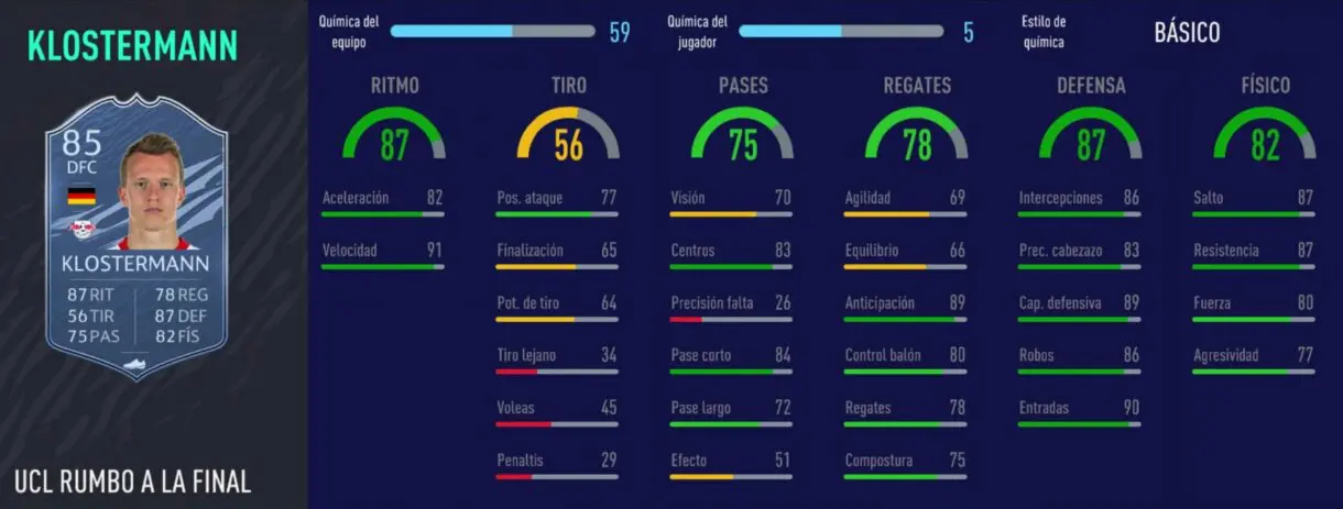 FIFA 21 Ultimate Team stats in game de Klostermann RTTF