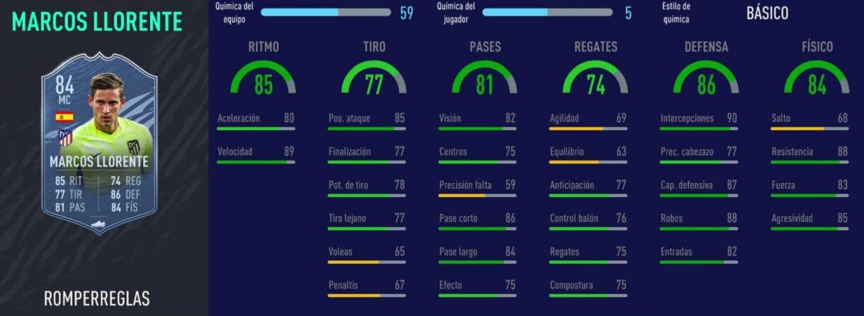 FIFA 21 Ultimate Team stats in game Marcos Llorente Rulebreakers
