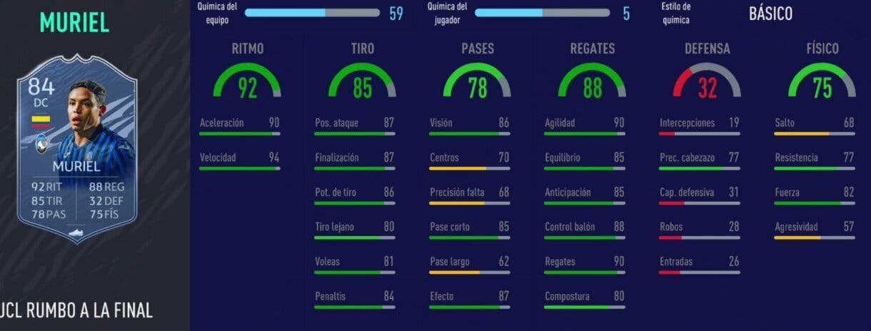 FIFA 21 Ultimate Team cartas dinámicas interesantes relación calidad/precio stats in game de Muriel RTTF