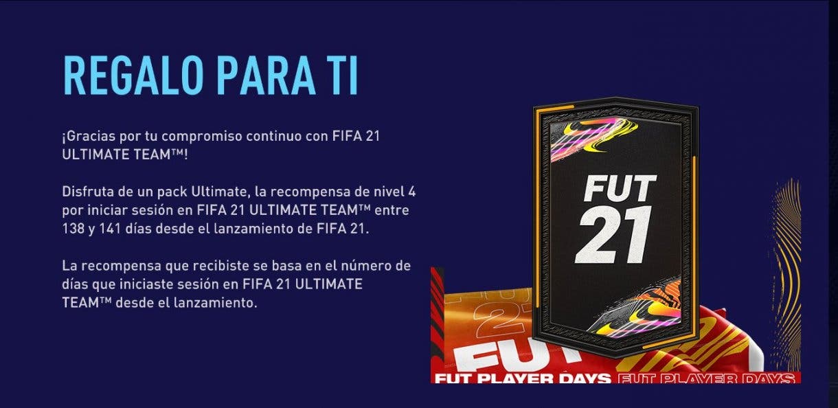 FIFA 21 Ultimate Team FUT Player Days sobres gratuitos por inicio de sesión