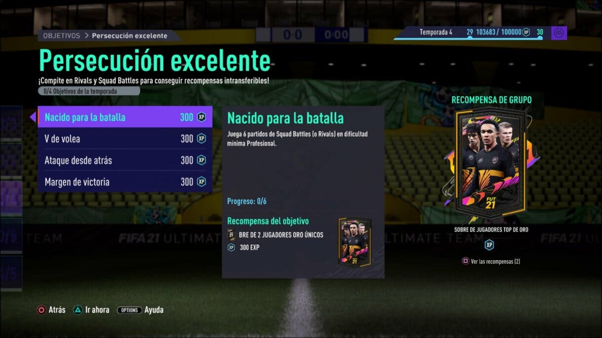 FIFA 21 Ultimate Team sobre de jugadores top de oro gratuito en objetivos.