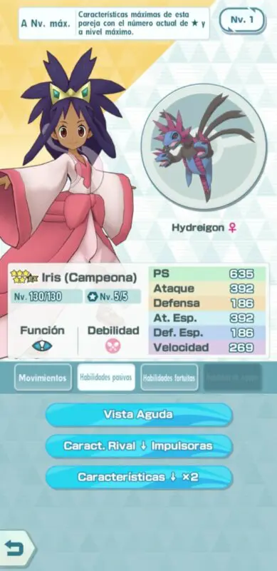 Pokemon Masters EX Iris y Hydreigon habilidades