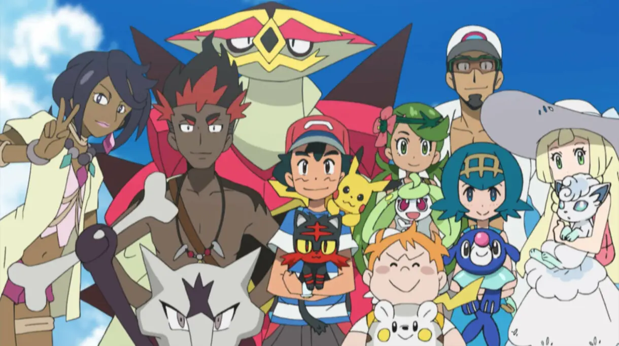 anime de Pokemon Alola Ash Lulu Kiawe Lylia Chris Nereida Kukui Mayla