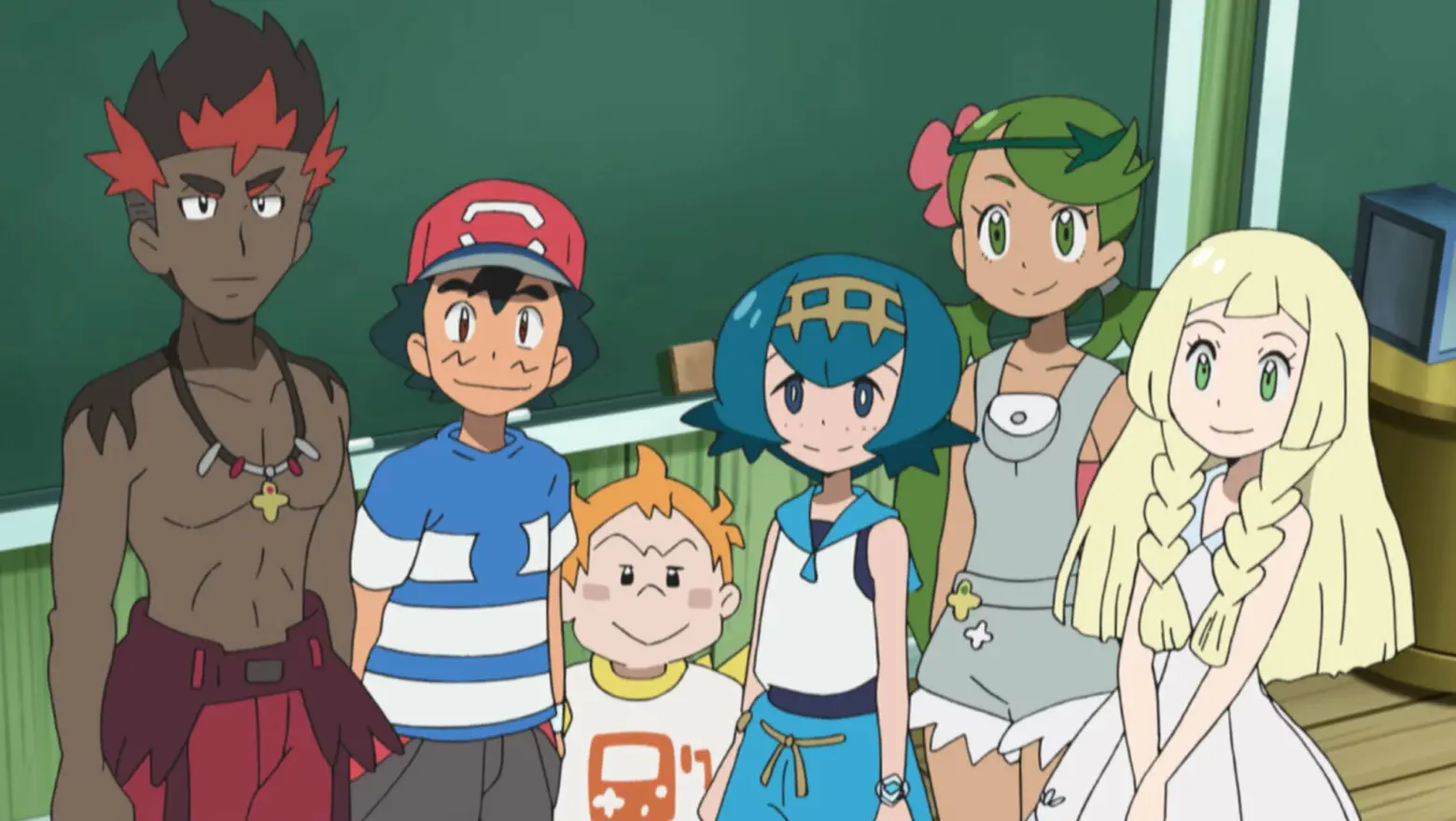 anime de Pokemon Ash Lylia Lulu Kiawe Nereida Chris