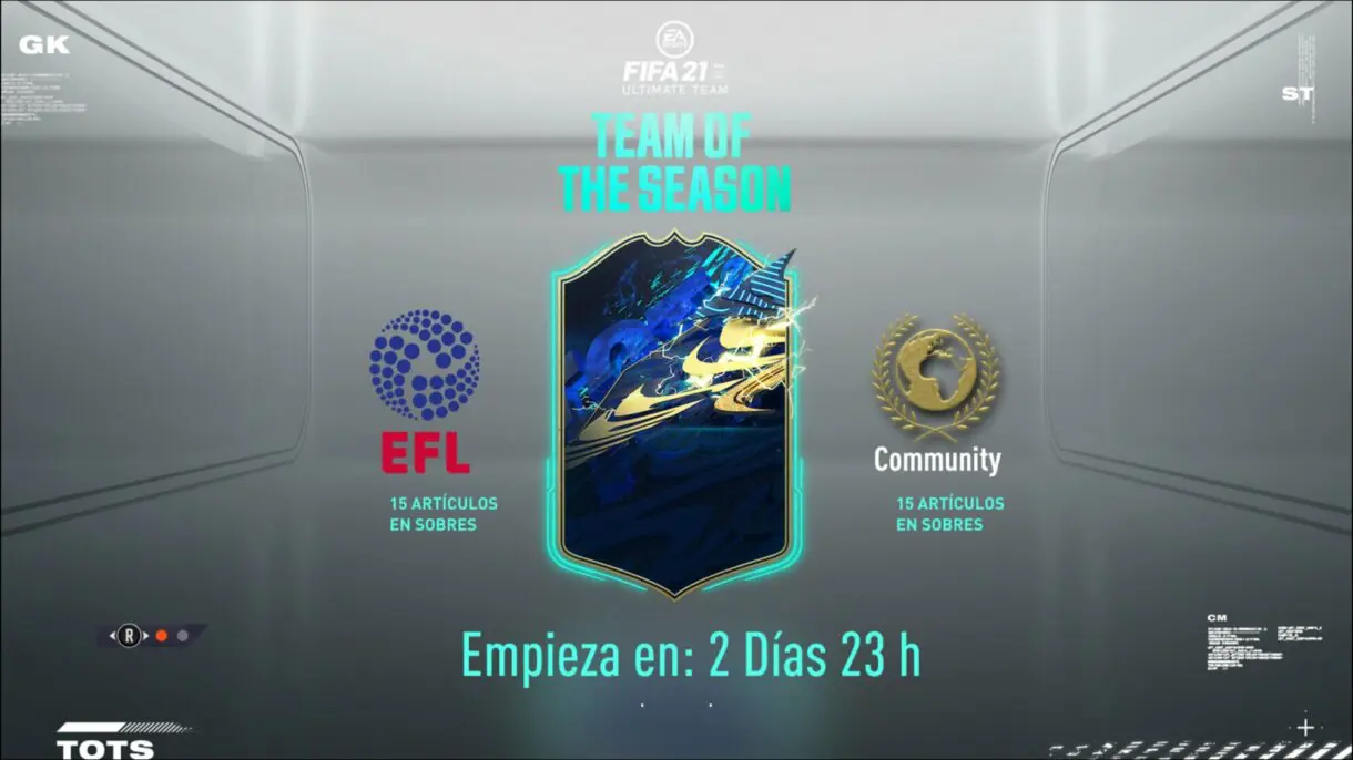 FIFA 21 Ultimate Team TOTS pantalla de carga Equipo de la Comunidad y de la EFL quince jugadores transferibles.