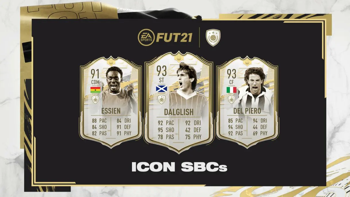 FIFA 21 Ultimate Team nueva tanda de Iconos Moments SBC. Michael Essien, Kenny Dalglish y Alessandro Del Piero