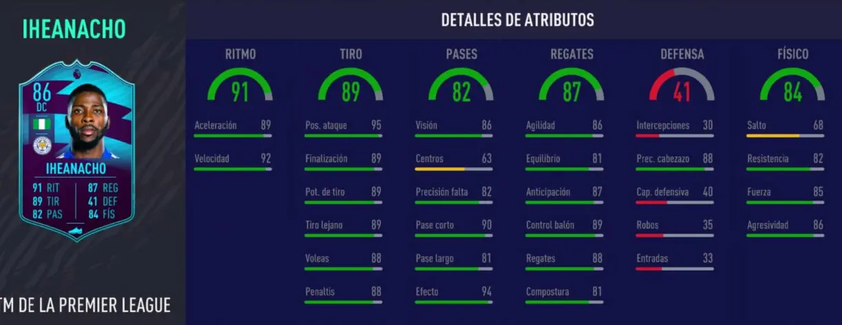 FIFA 21 Ultimate Team. Stats in game de Iheanacho POTM.