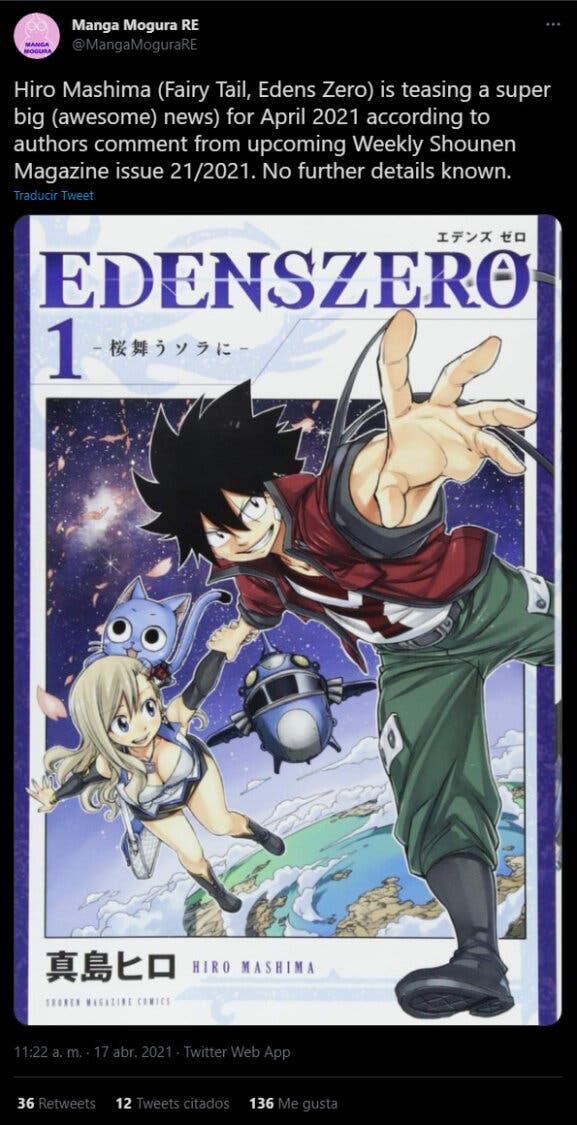 Edens Zero  Anime do mesmo autor de Fairy Tail ganha primeiro